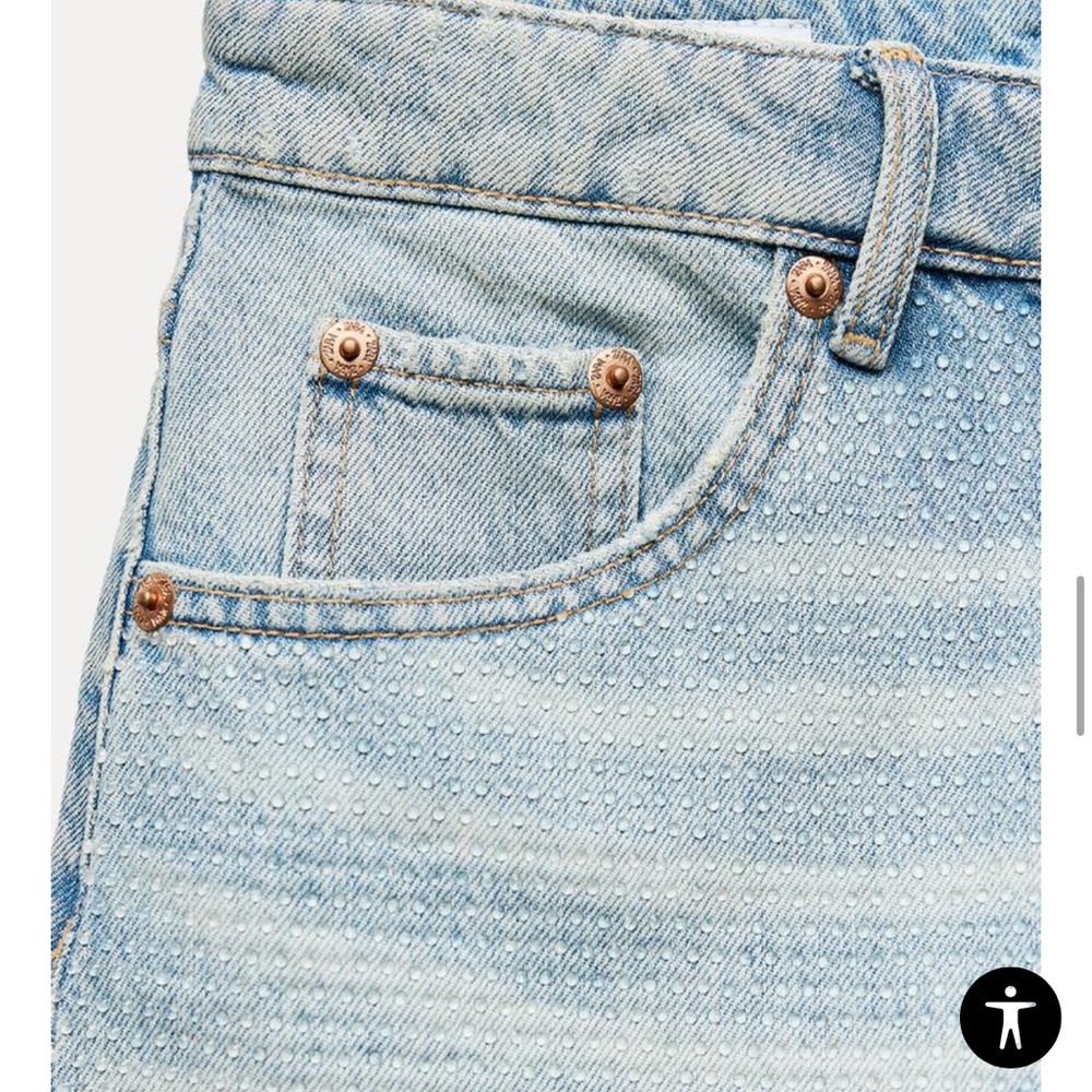 NWT Zara Rhinestone High Waist Cutoff Ripped Denim Women's Shorts Size US 2 - Picture 7 of 8